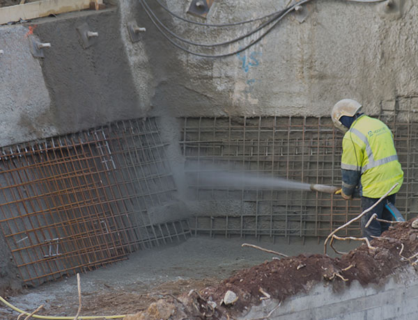 person applying shotcrete